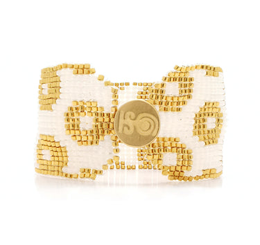 Brazalete Telar Dorado Grueso Rondanas Perla